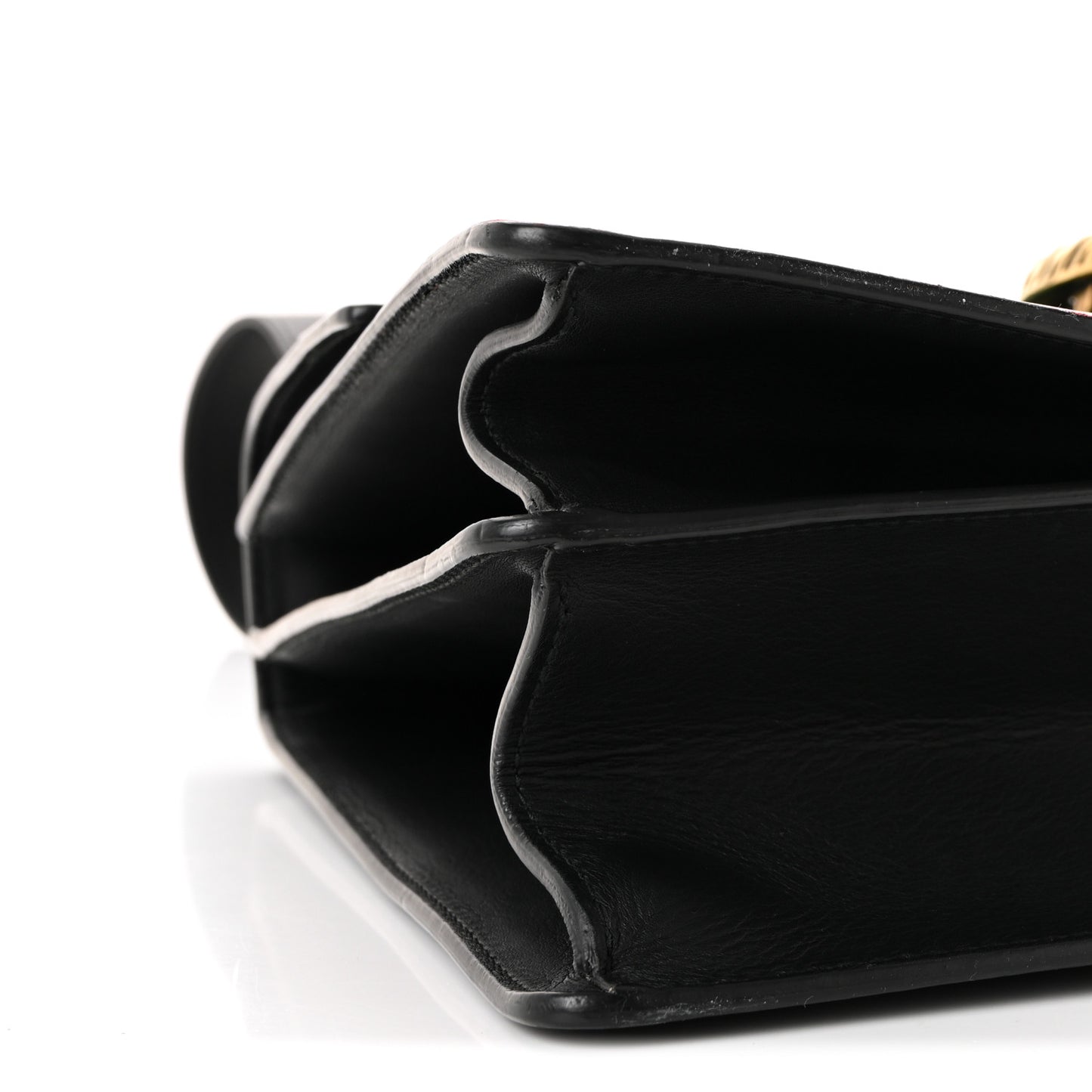 Moon Calfskin Web Large Dionysus Bamboo Top Handle Bag Black Bright Evergreen Hibiscus Red