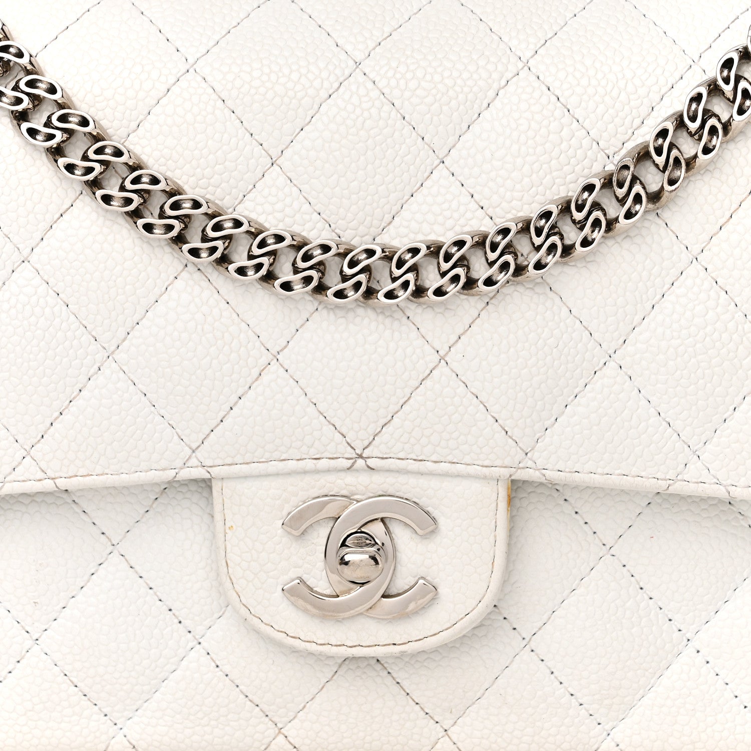 Chanel Caviar Quilted Medium Double Flap Bijoux Chain White 8 of 21
