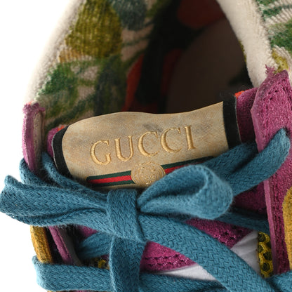 Gucci Suede Mesh Printed Womens Ultrapace Sneakers 35 Crop Zaffiro Neon Yellow 8 of 11