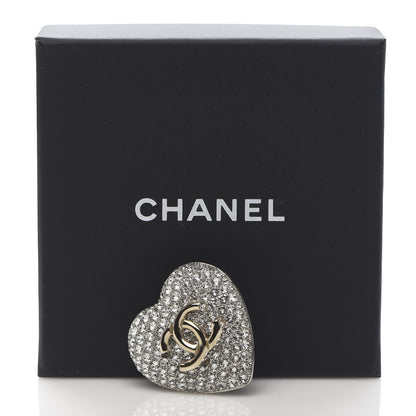 Chanel Crystal CC Heart Brooch Silver Gold 4 of 4