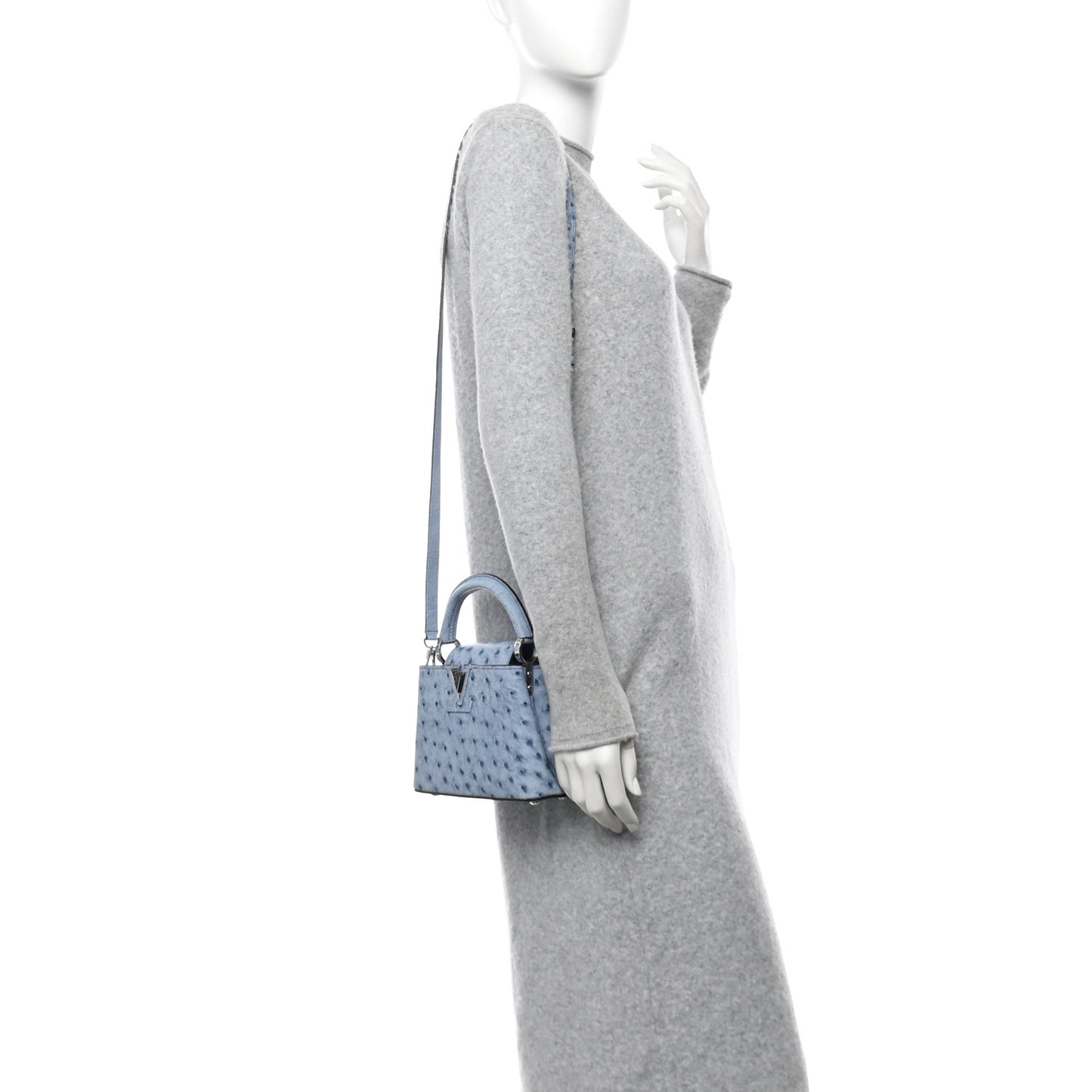Ostrich Capucines Mini Blue Denim