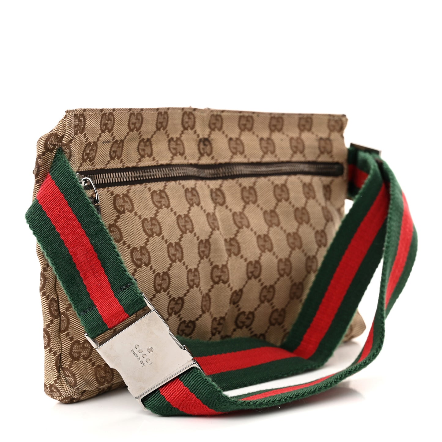 GG Monogram Web Double Pocket Belt Bag Dark Brown
