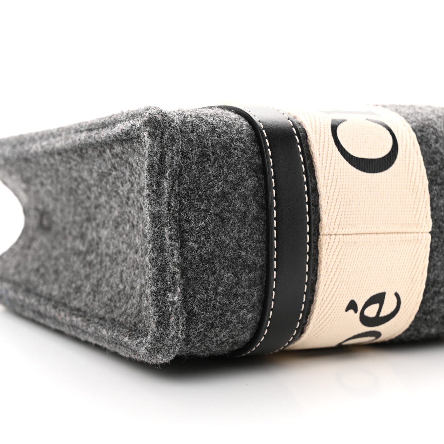 Felt Calfskin Small Woody Ribbon Tote With Strap Cashmere Grey