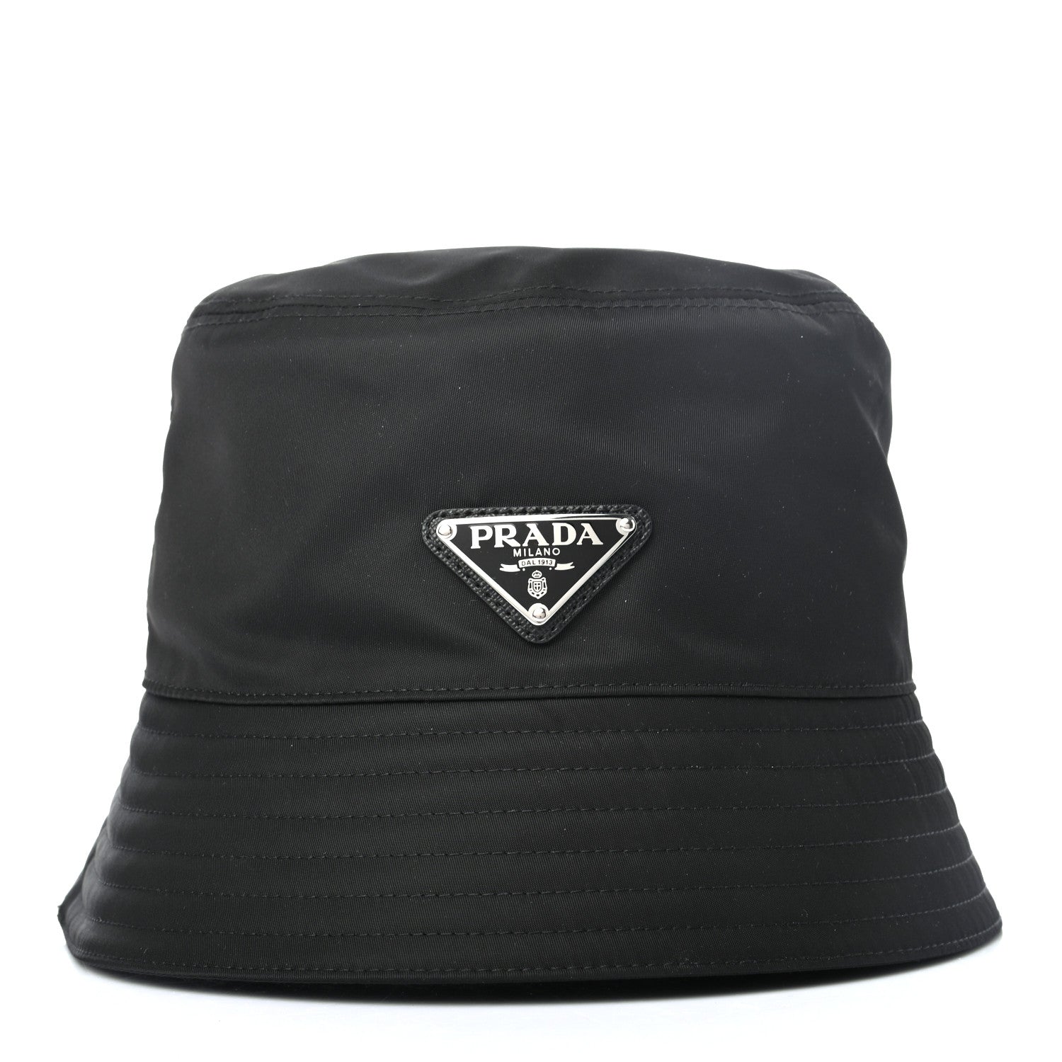 Prada Re-Nylon Metal Triangle Logo Mens Bucket Hat M Black 2 of 7