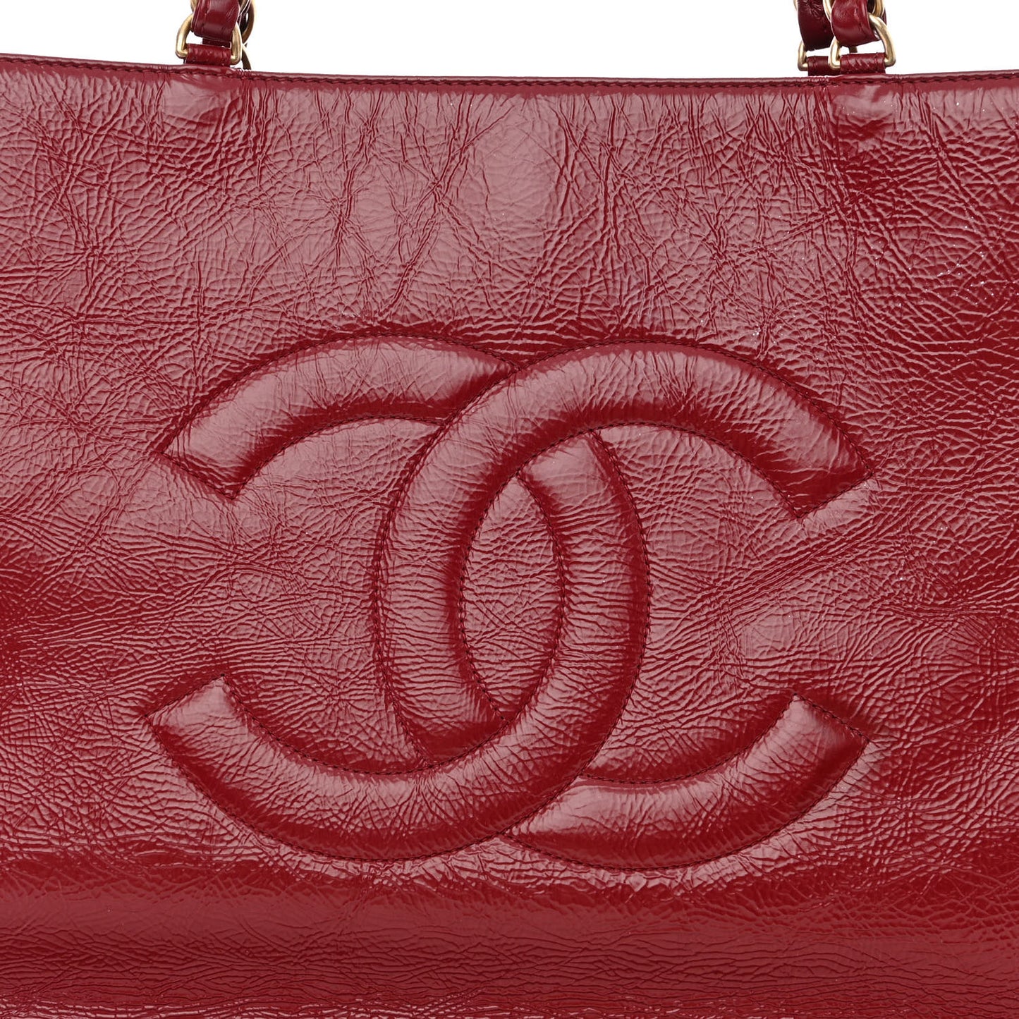 Shiny Aged Calfskin Shopping Bag Red