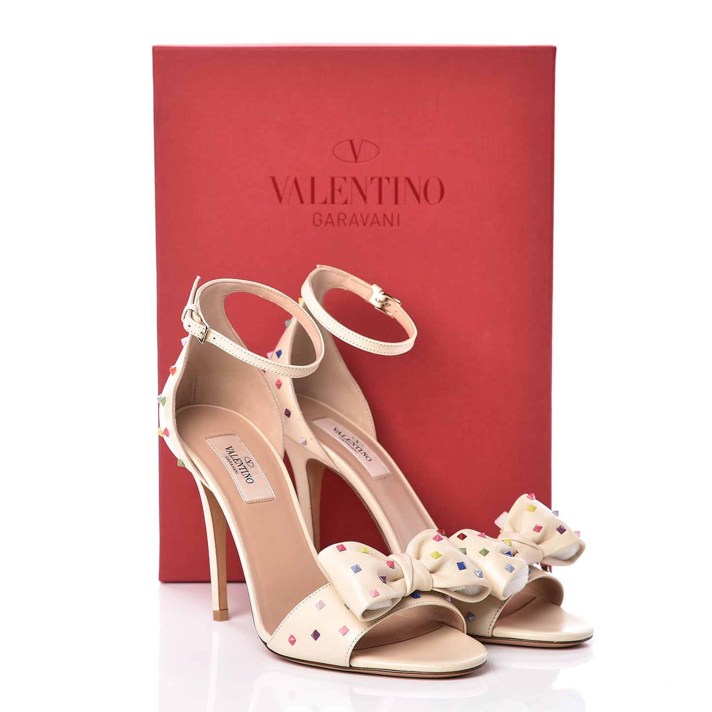 Nappa Rainbow Rockstud D'Orsay 105mm Sandals 38 Light Ivory Multicolor