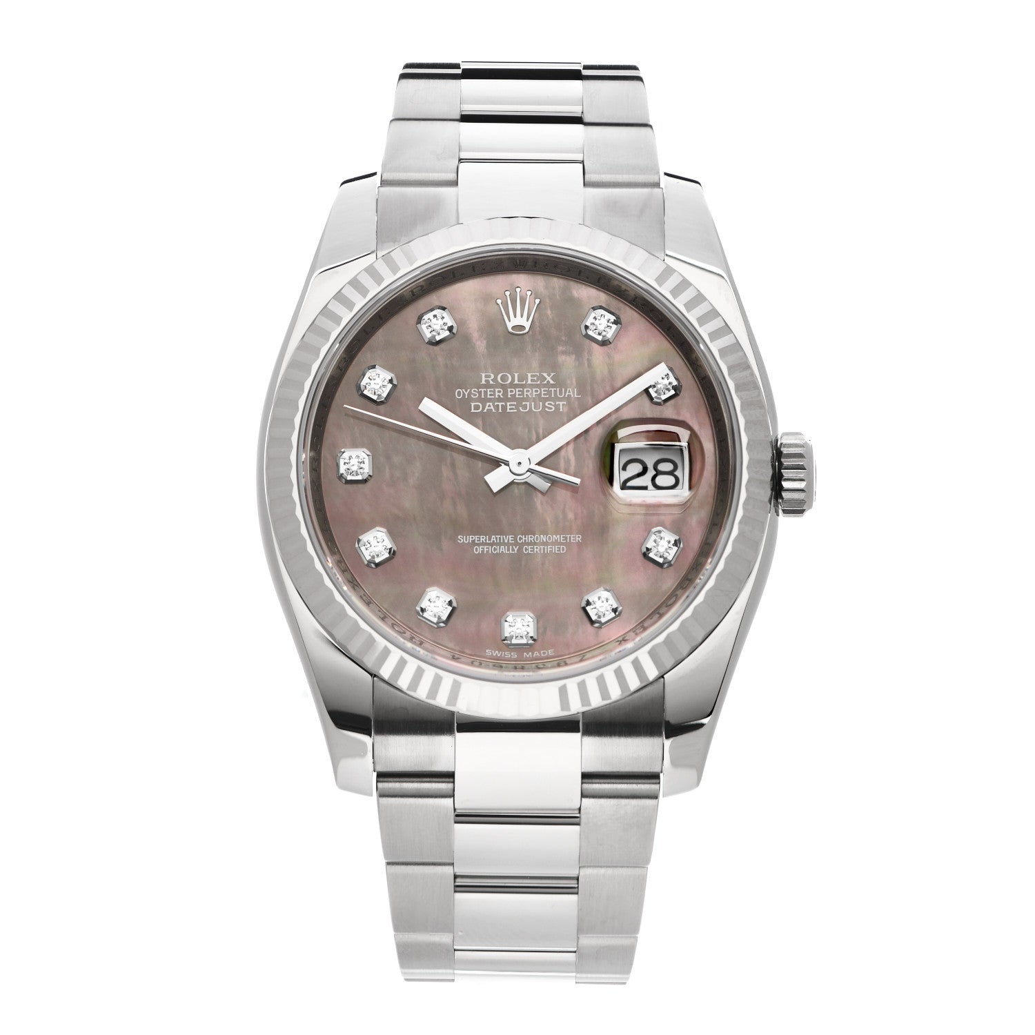 Rolex Stainless Steel 18K White Gold Diamond Black Mother of Pearl 36mm Oyster Perpetual Datejust Watch 116234 1 of 5