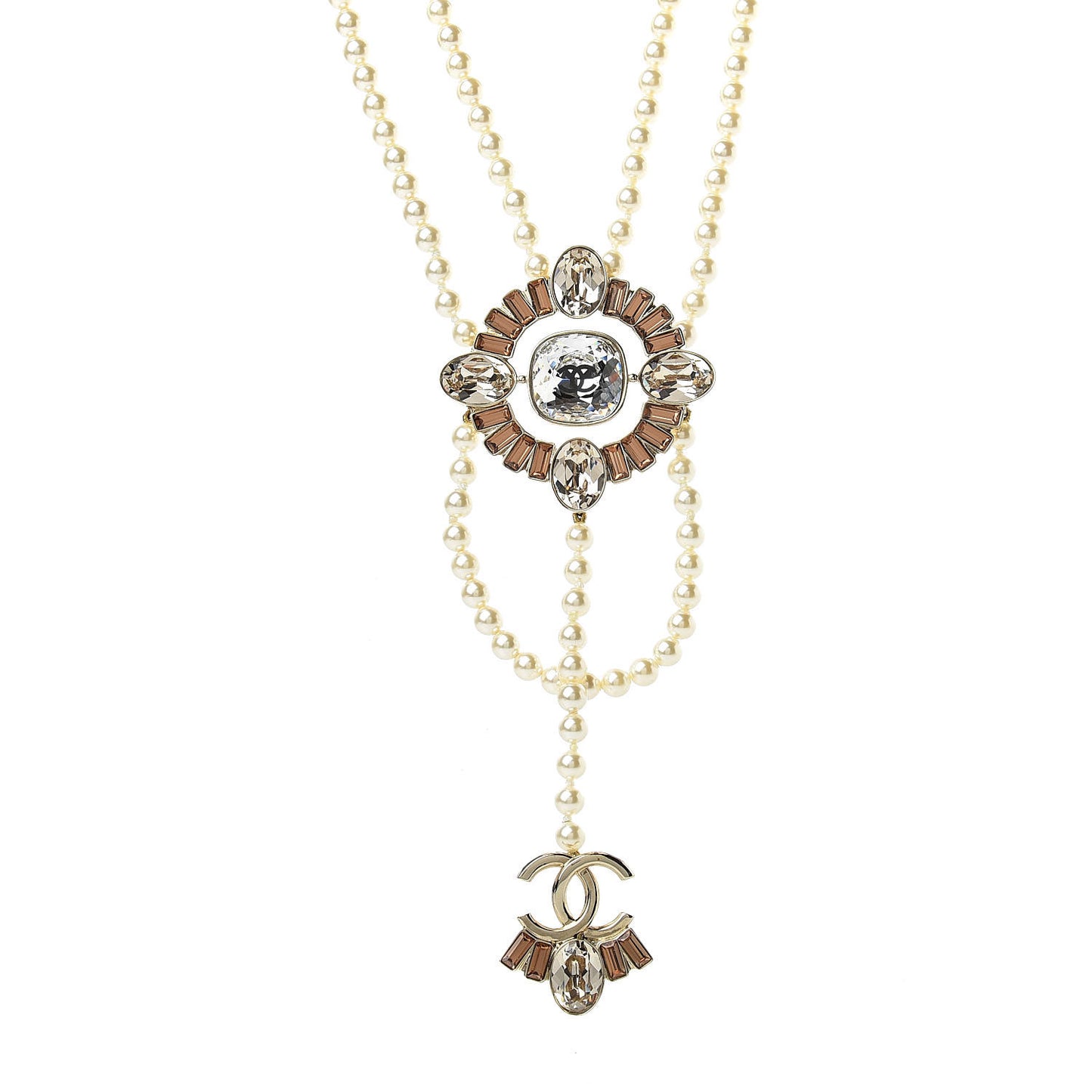 Pearl Crystal CC Necklace Gold