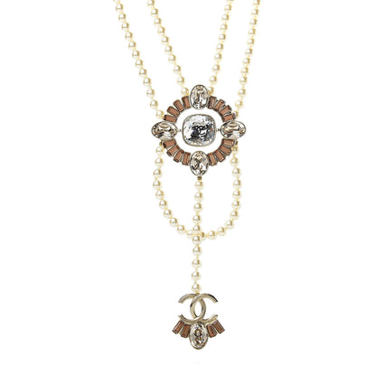 Chanel Pearl Crystal CC Necklace Gold 4 of 6