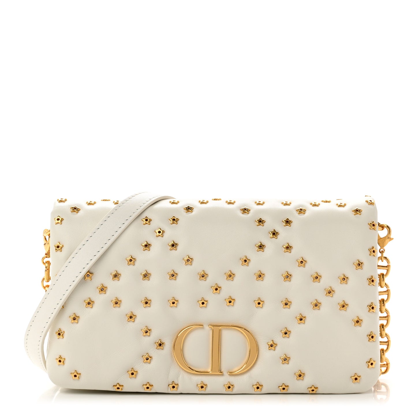 Calfskin Star Motif Macrocannage Caro Pouch Latte