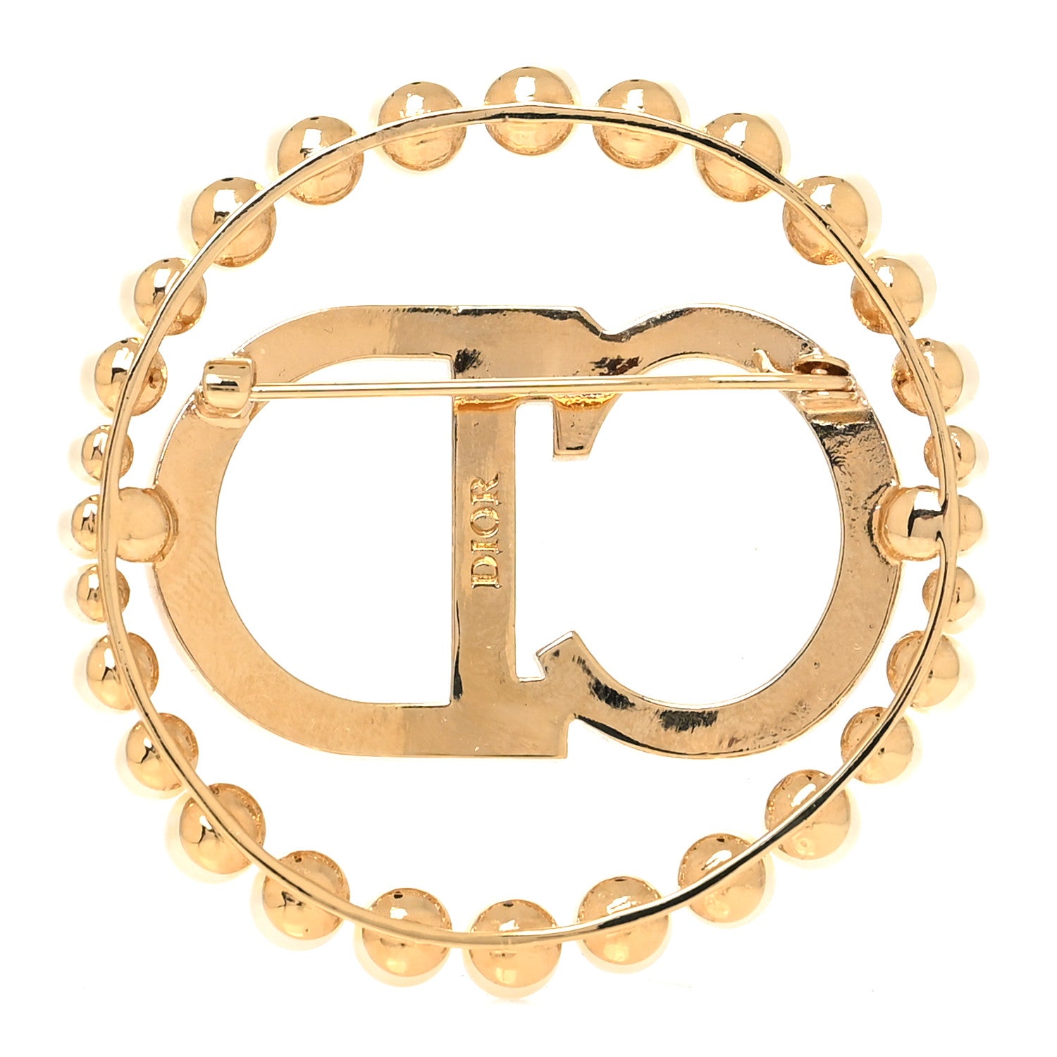 Christian Dior Crystal Pearl CD Logo Brooch Gold 3 of 4