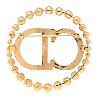 Christian Dior Crystal Pearl CD Logo Brooch Gold 3 of 4