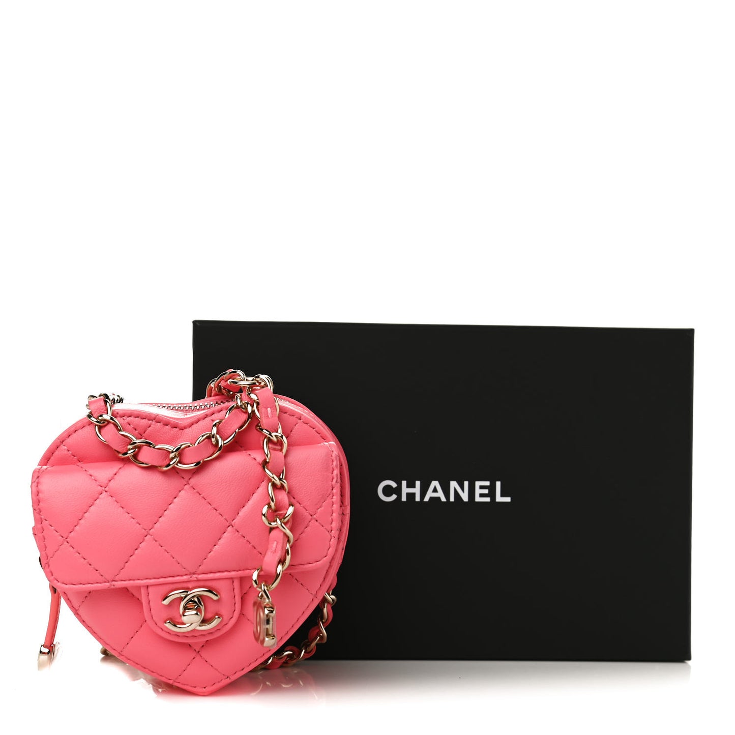 Lambskin Quilted CC In Love Heart Waist Belt Bag With Chain Pink