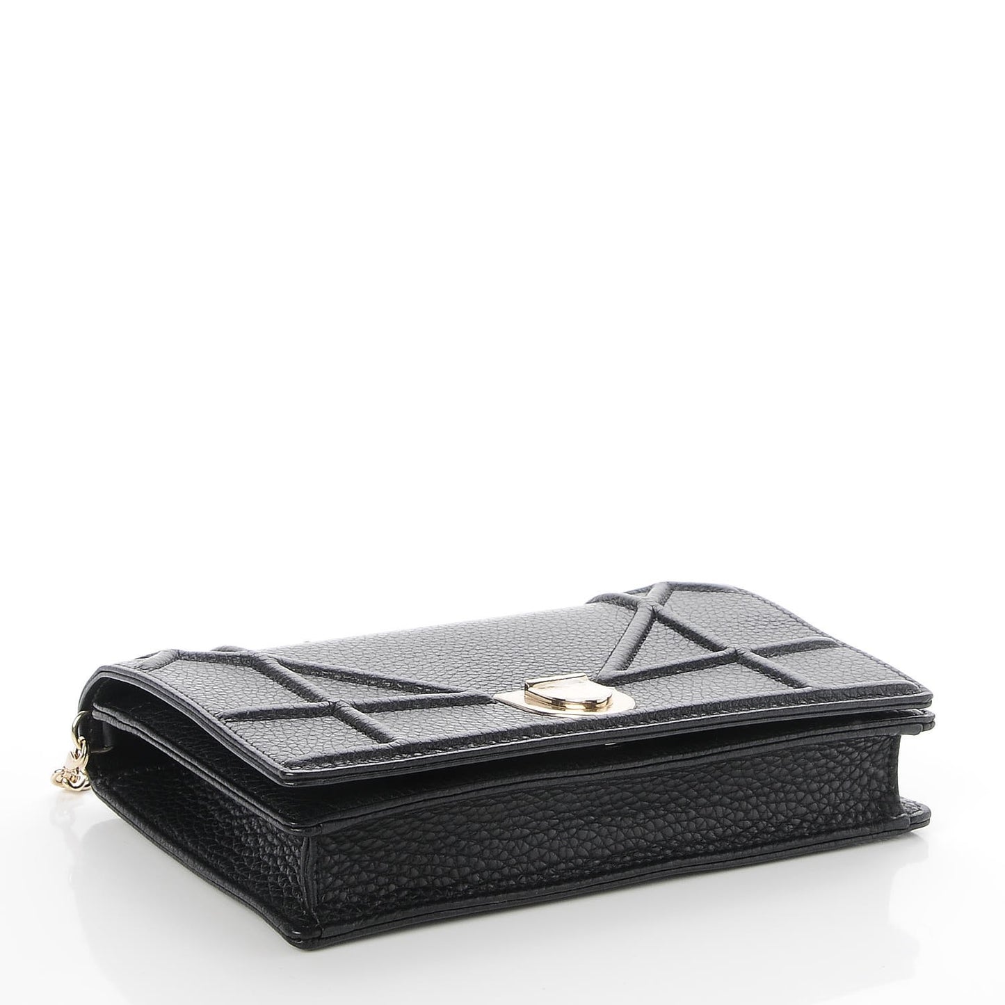 Grained Calfskin Diorama Wallet on Chain Pouch Black