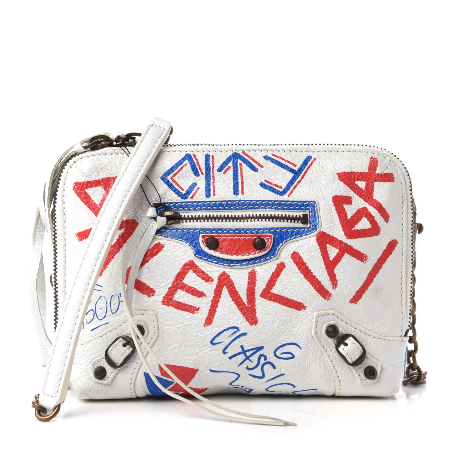 Balenciaga Agneau Graffiti All Over Classic Hardware Reporter XS White Bleu Rouge 1 of 9