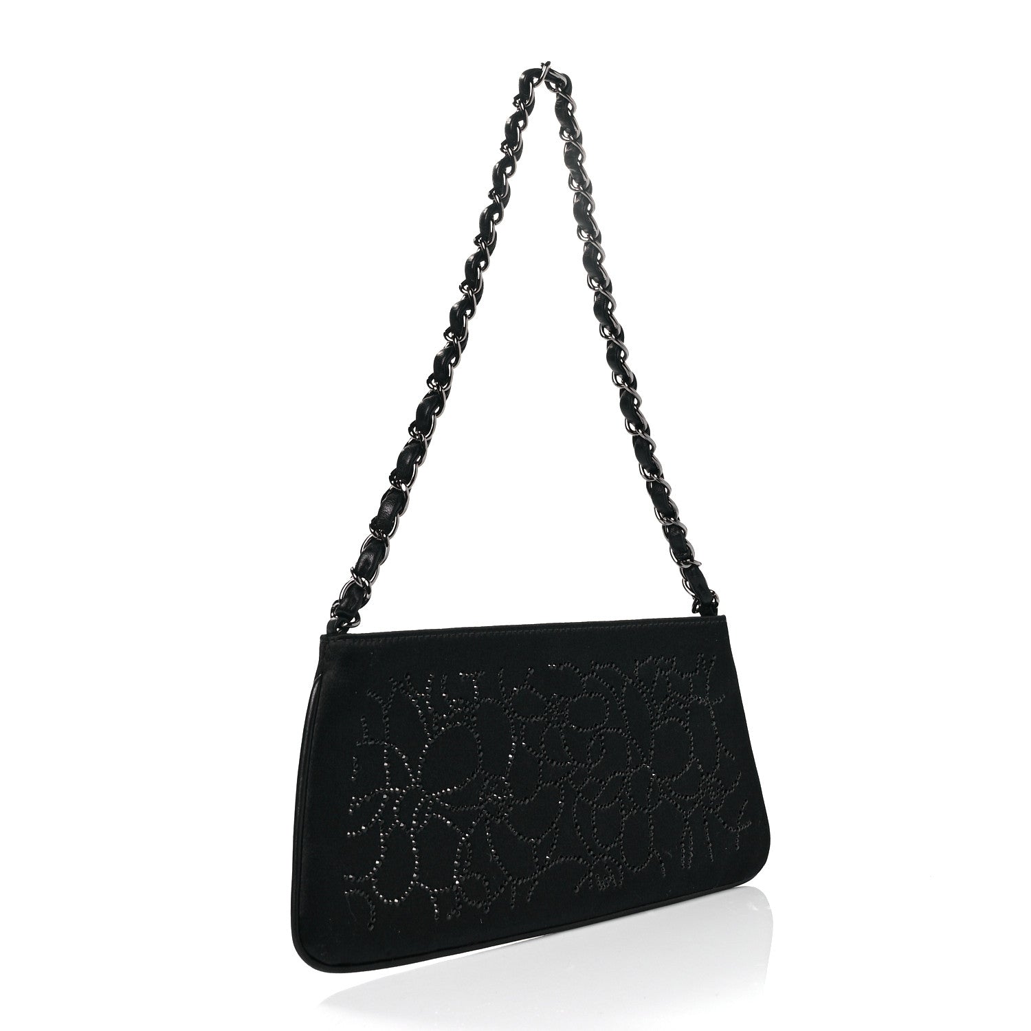 Chanel Satin Crystal Camellia Evening Bag Black 2 of 7