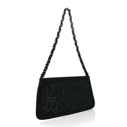 Chanel Satin Crystal Camellia Evening Bag Black 2 of 7