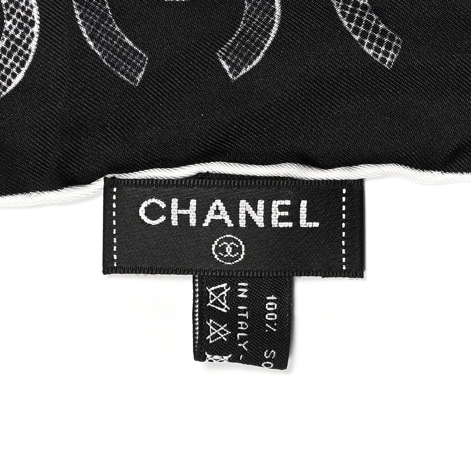 Chanel Cashmere Cotton Silk Logo Square Fringe Black White 3 of 3