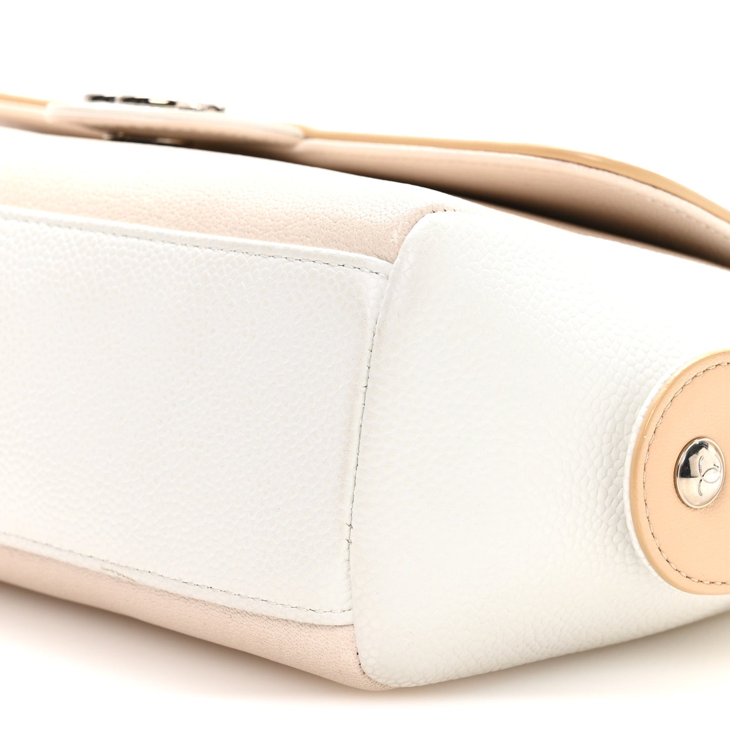 Caviar Goatskin Quilted Magnetic Camera Case Beige White