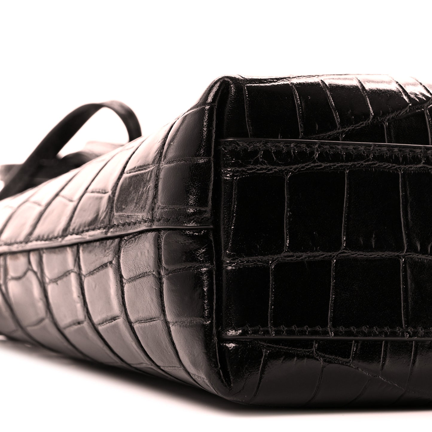 Calfskin Crocodile Embossed Paris Mini Toy Shopper Tote Black