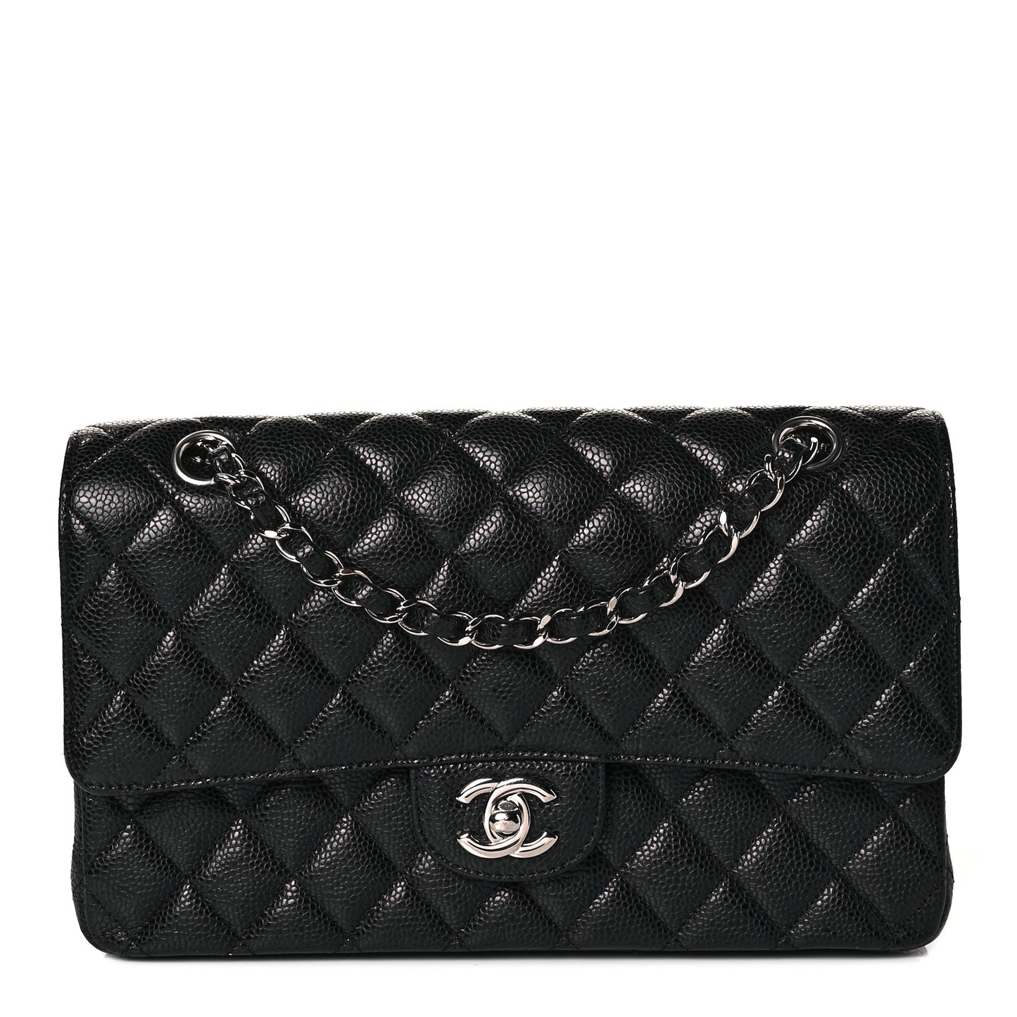 Caviar Quilted Medium Double Flap Black