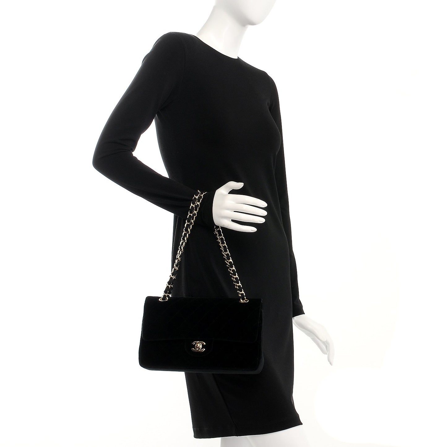 Velvet Quilted Medium Double Flap Black