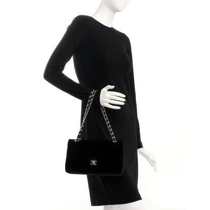 Chanel Velvet Quilted Medium Double Flap Black 3 of 9
