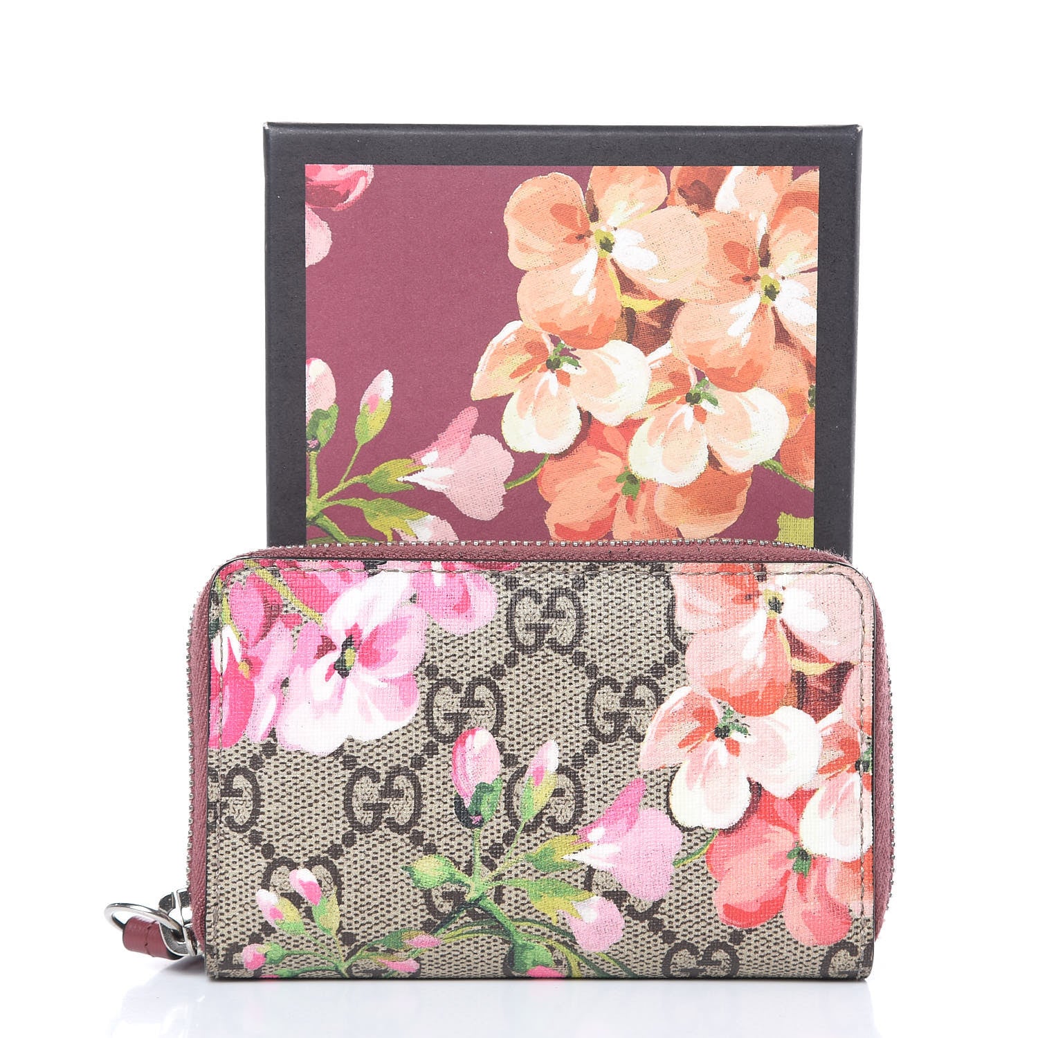 Gucci GG Supreme Monogram Blooms Zip Around Card Case Wallet Beige Multicolor Dry Rose 13 of 13