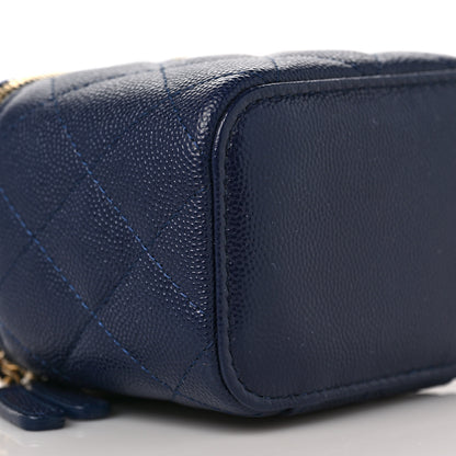 Chanel Caviar Quilted Mini Vanity Case With Chain Navy Blue 8 of 11