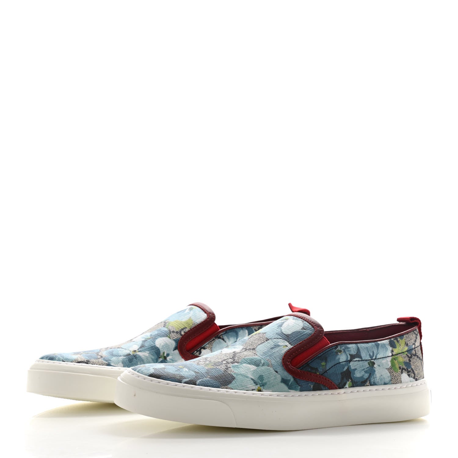 Gucci GG Supreme Monogram Blooms Womens Slip On Sneakers 37 Beige Blue Navy Red 3 of 8