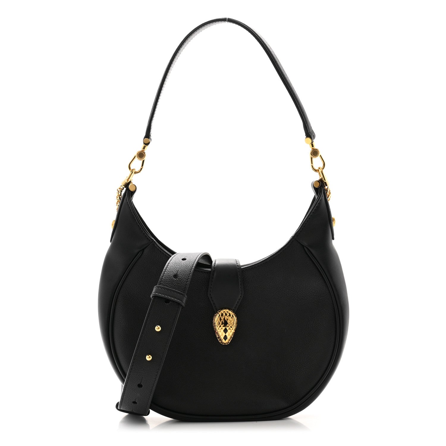 Bulgari Urban Grain Smooth Calfskin Serpenti Ellipse Shoulder Bag Black 1 of 11