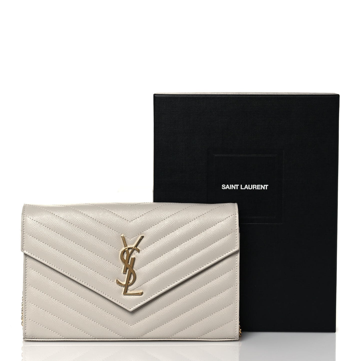 Grain De Poudre Matelasse Chevron Monogram Chain Wallet Crema Soft