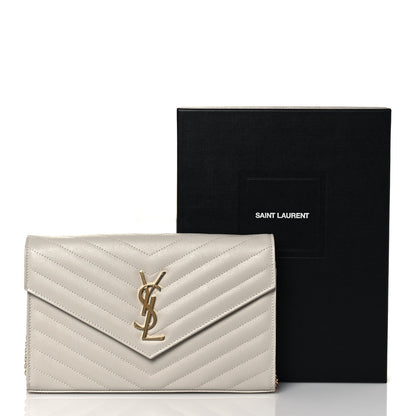 Saint Laurent Grain De Poudre Matelasse Chevron Monogram Chain Wallet Crema Soft 12 of 12