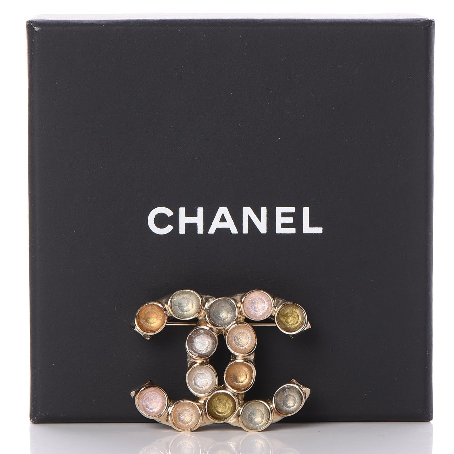 Poured Glass CC Brooch Gold Multicolor