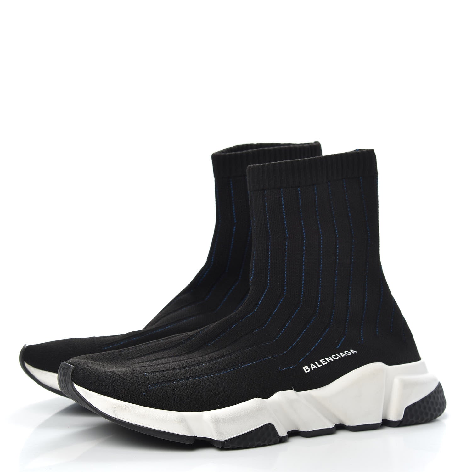 Balenciaga Ribbed Effect Knit Hi Speed Sneakers 41 Black Bleu 3 of 7