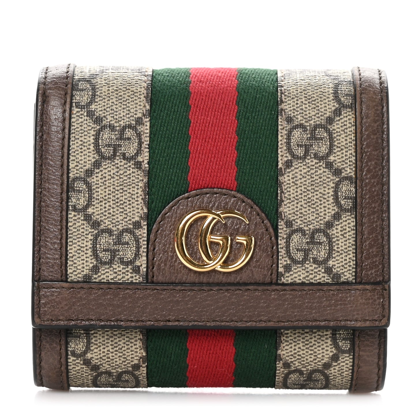 GG Supreme Monogram Web Ophidia French Flap Wallet Beige New Acero