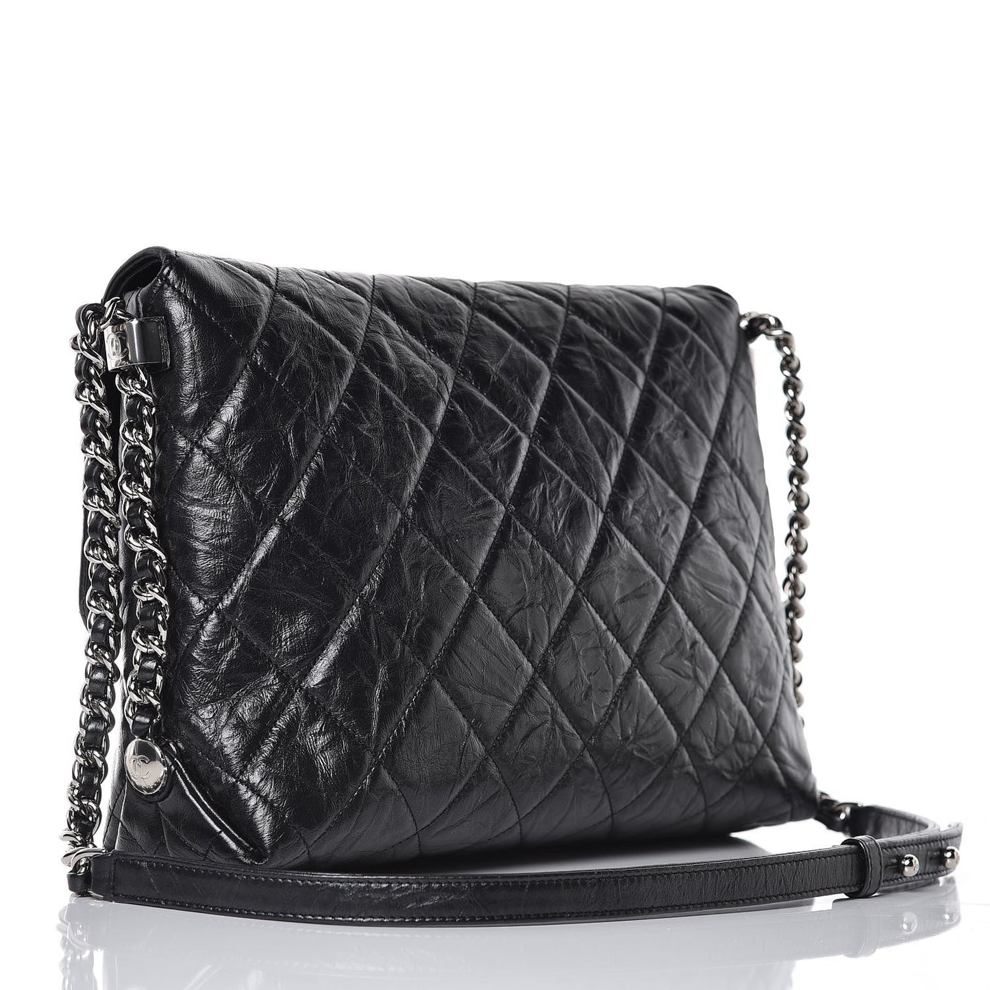 Crackled Aged Calfskin Big Bang Flap Black