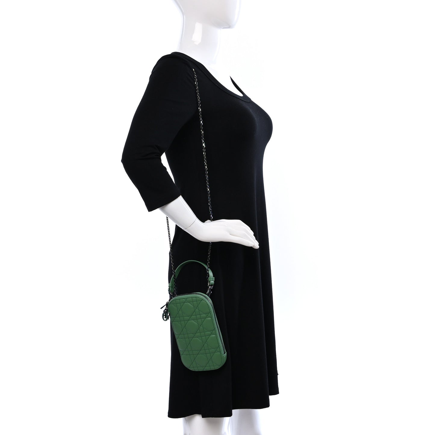 Lambskin Cannage Lady Dior Phone Holder Green