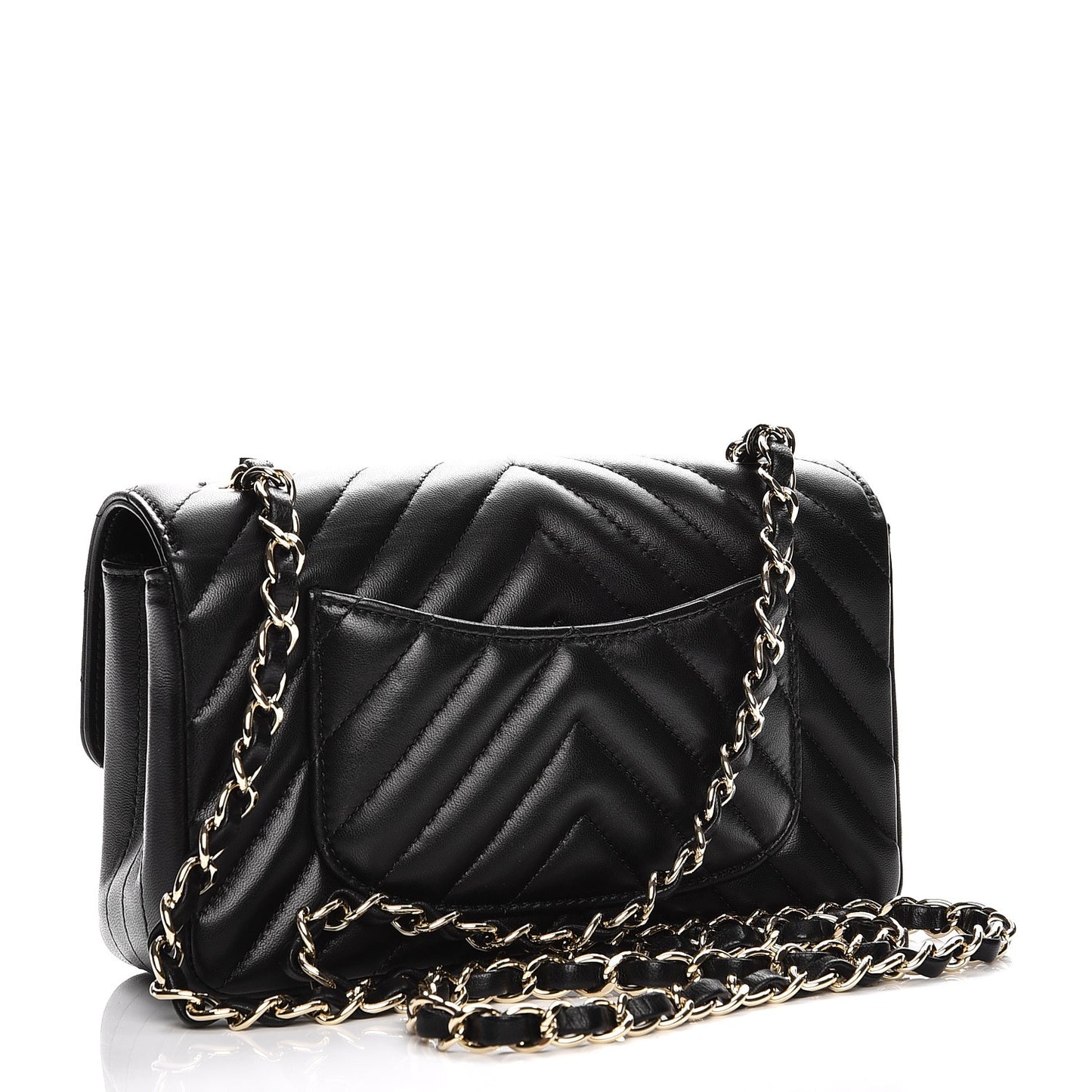 Lambskin Chevron Quilted Mini Rectangular Flap Black