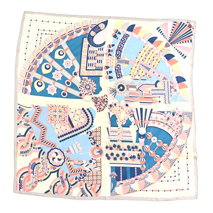 Hermes Silk Haute Parure Scarf 90 Creme Rose Bleu 2 of 3