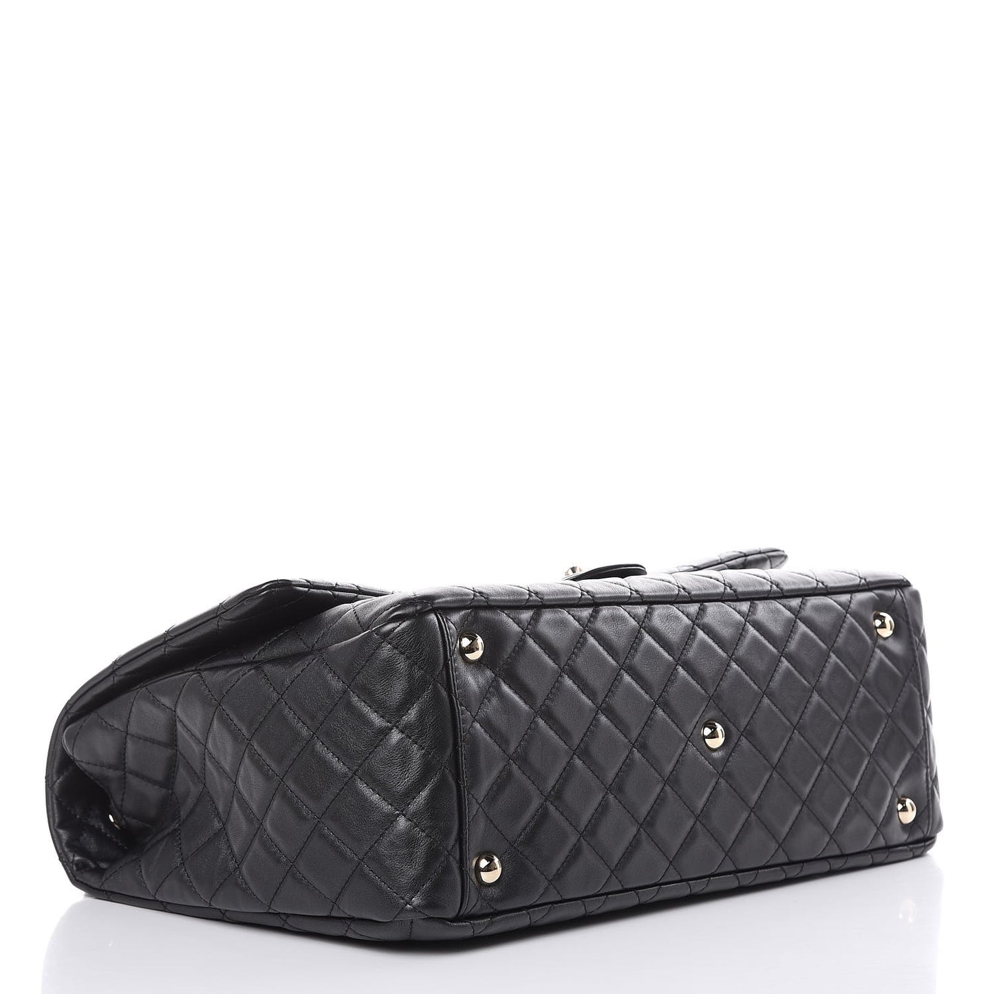 Metallized Calfskin Quilted XXL Travel Flap Bag Black