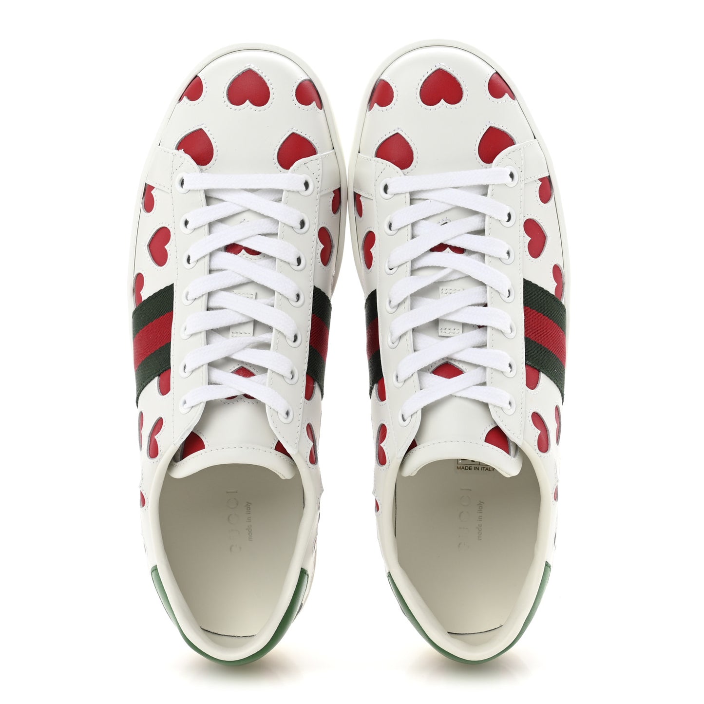 Calfskin Miro Soft Web Heart Cut Out Womens Ace Sneakers 39 White Light Hibiscus Red New Shamarock