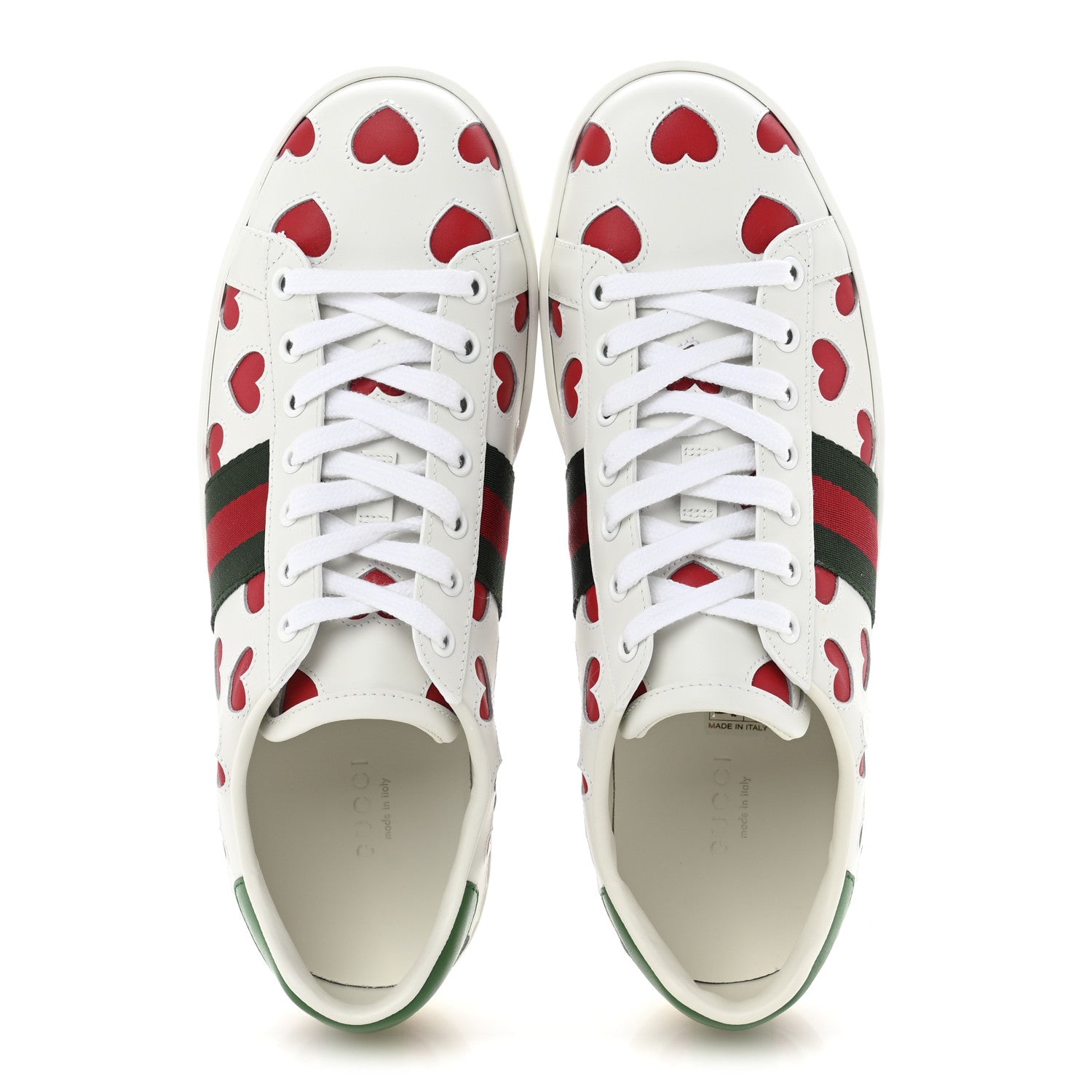 Gucci Calfskin Miro Soft Web Heart Cut Out Womens Ace Sneakers 39 White Light Hibiscus Red New Shamarock 2 of 10