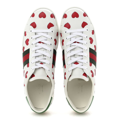 Gucci Calfskin Miro Soft Web Heart Cut Out Womens Ace Sneakers 39 White Light Hibiscus Red New Shamarock 2 of 10