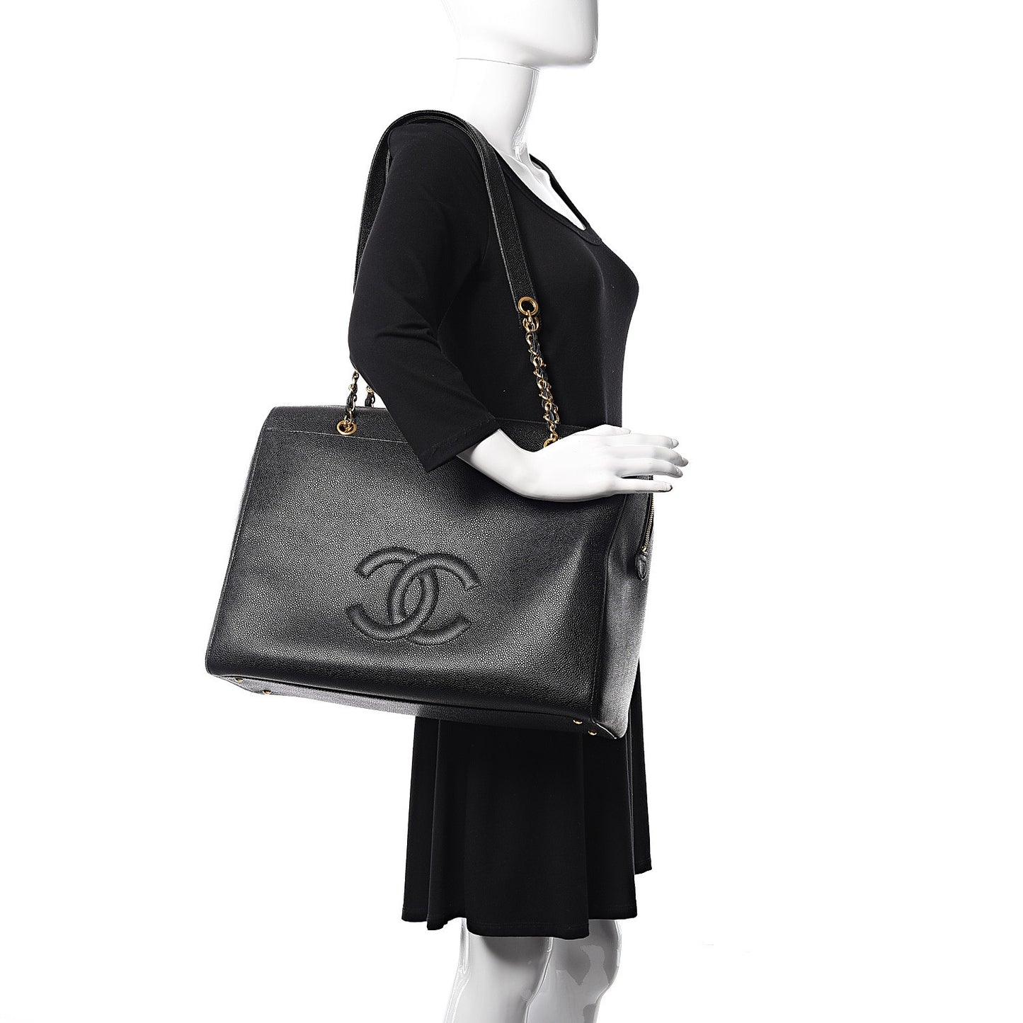 Caviar Large CC Shoulder Bag Black