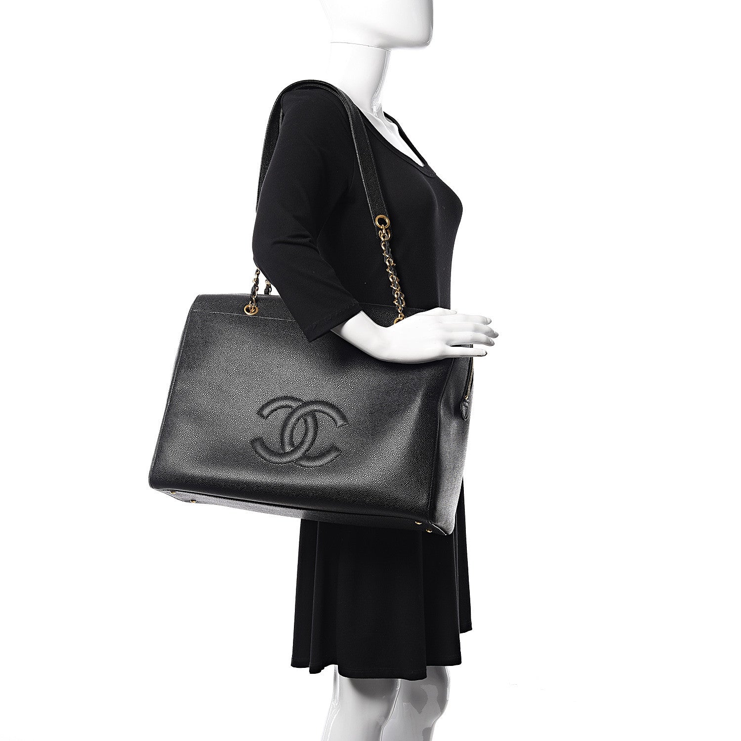 Chanel Caviar Large CC Shoulder Bag Black 2 of 15