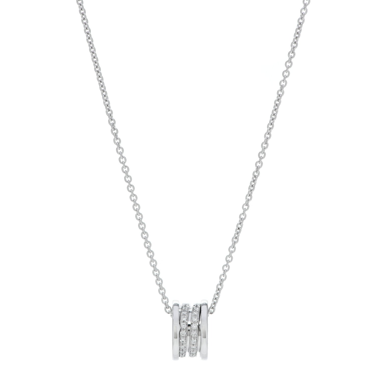 Bulgari 18K White Gold Diamond B.Zero1 Pave Pendant Necklace 1 of 7