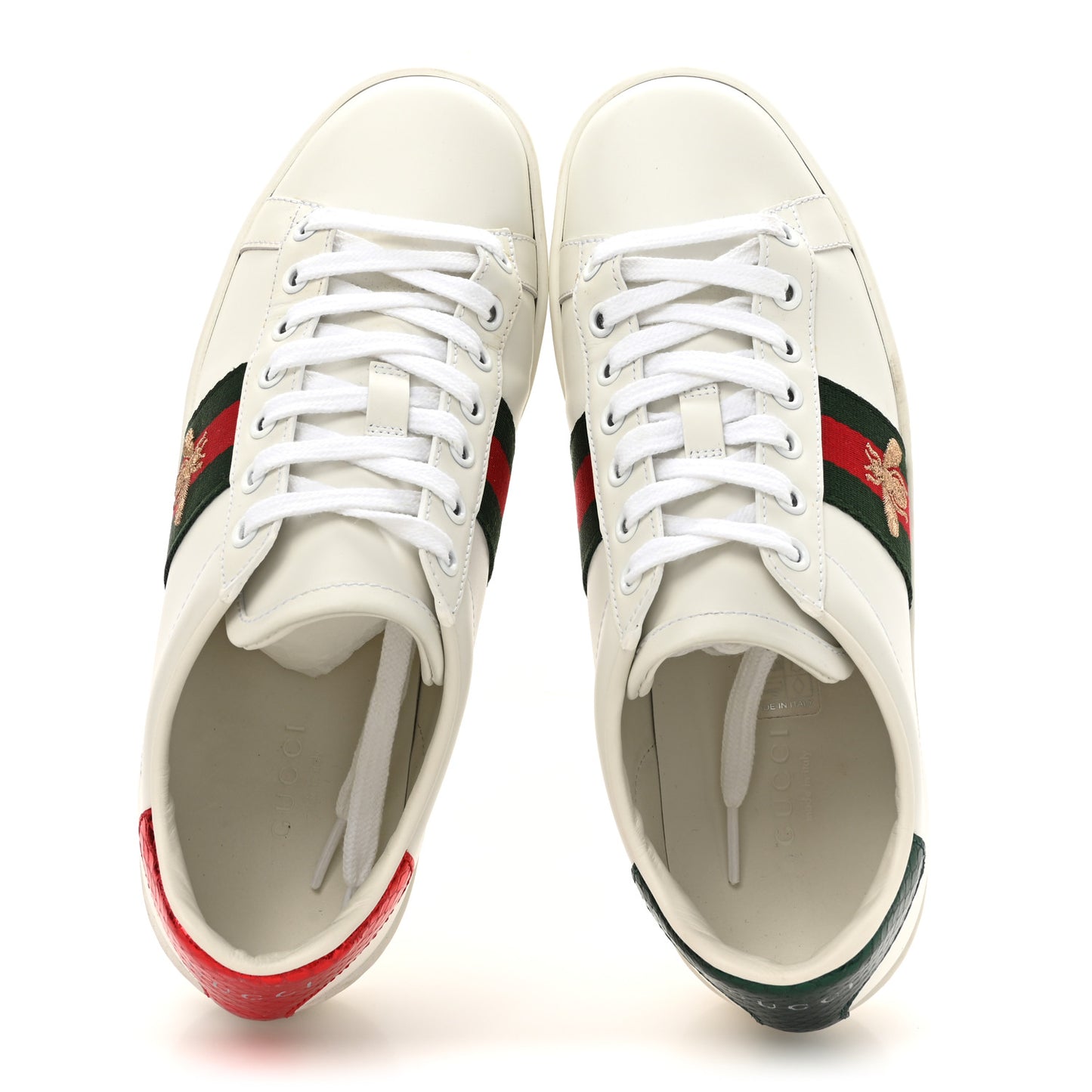 Calfskin Ayers Bee Embroidered Womens Ace Sneakers 37 White Red Flame Green
