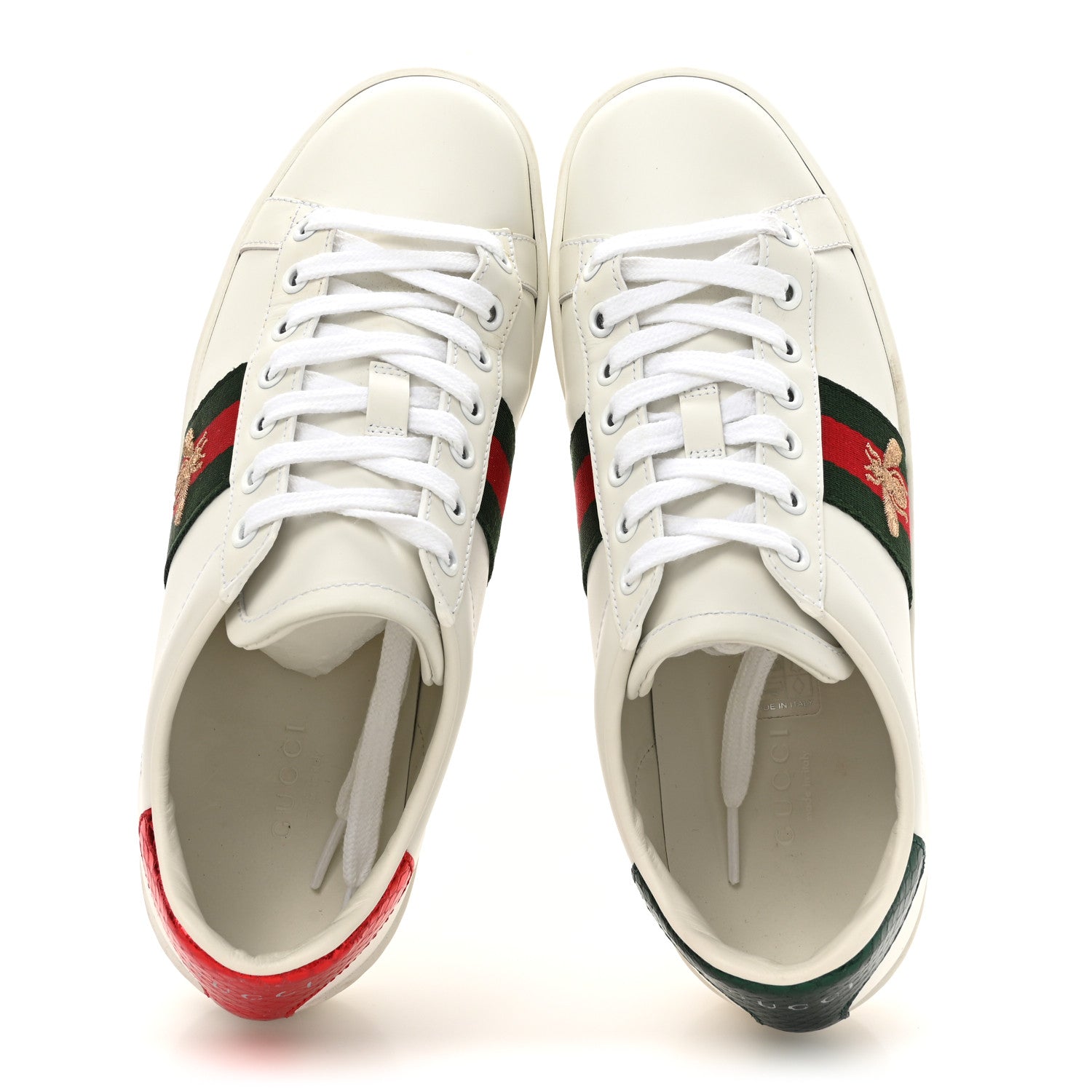 Gucci Calfskin Ayers Bee Embroidered Womens Ace Sneakers 37 White Red Flame Green 2 of 11