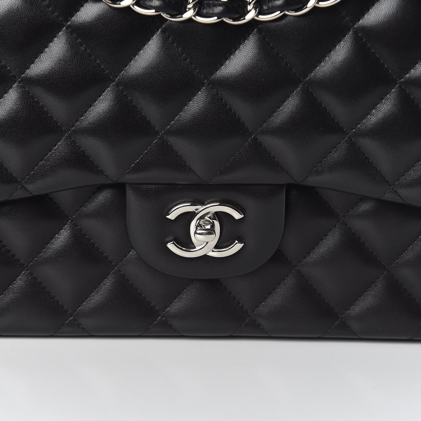 Lambskin Quilted Jumbo Double Flap Black